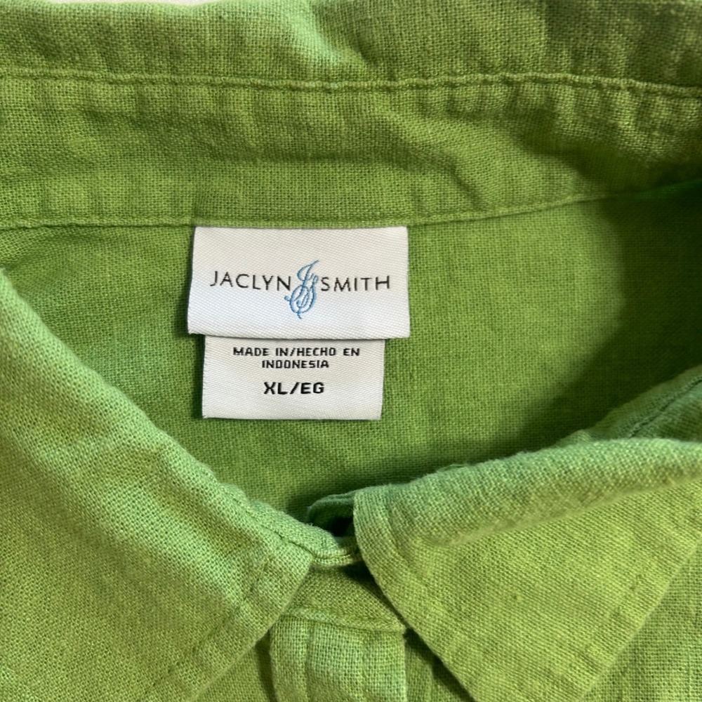 Jaclyn Smith Womens XL Green Button Front 3/4 Sleeve Blouse Linen Look Top - Picture 8 of 10